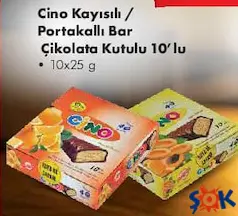 CİNO KAYISILI/PORTAKALLI BAR ÇİKOLATA KUTULU 10'LU 10X25 G